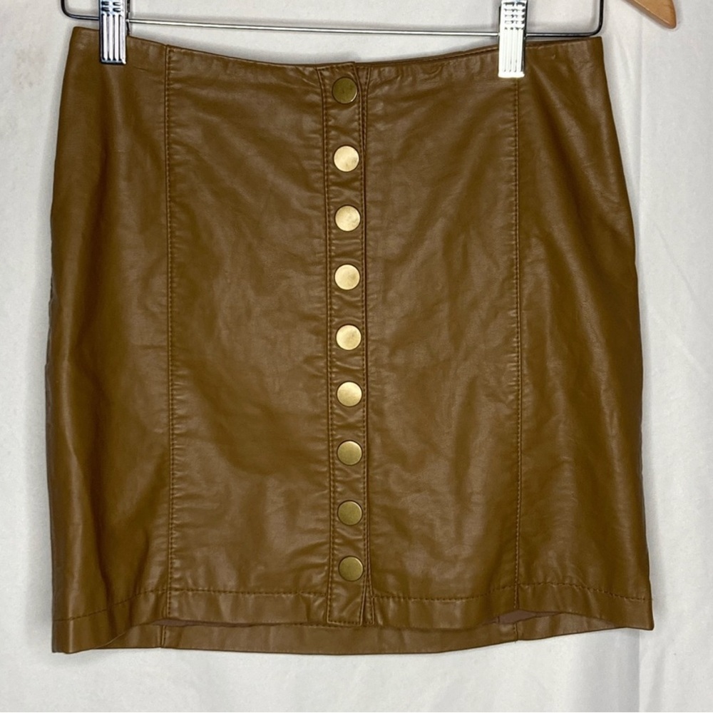 Free People Tan Faux Leather Button Up Skirt